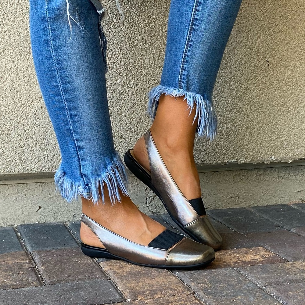 Bronze Closed Toe Slingback Comfort Mule Flats - Picture 12 of 15
